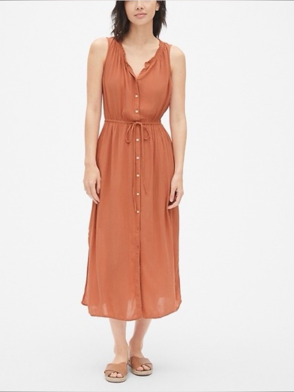 GAP Midi Dress Cottagecore Prairie Boho Earth Tone Old Money Quiet Luxury Small